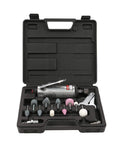 No Nonsense Pneumatic Air Sander Kit Lightweight Metal Polisher Grinder With Comfort Grip For Silent Running and Knockout Flawless Finish On Daily Projects in carrying case with assorted polishing heads.