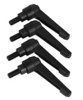 Beefy 4 Piece M8 Clamping Lever Handle Set in Stainless Steel Black Finish Male Thread Adjustable Machine Knobs for Precise Positioning and Quick Tuning in 16mm, 4 black levers