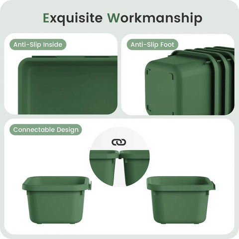 Military Grade Drawer Organizer Set With 177 Item Capacity, 28 Piece 5 Sizes In Green, showing anti-slip and connectable design features.