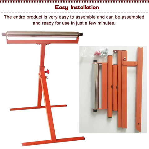 Height Adjustable Table Saw Outfeed Roller Stand Heavy Duty Work Support Cart Built Tough For Woodworking Extensions And Pipe Rolling Quick Adjust Handles Up To One Sixty Pounds Max