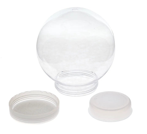 Clear Plastic Diy Snow Globe With Screw Off Cap Super Sturdy And Shatterproof Five Inch Water Dome with open lid.
