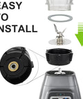 Replacement Ice Blade Kit With ABS Plastic Base And Two Rubber O Ring Gaskets For Most Blender Models, installation diagram