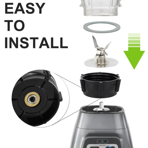 Replacement Ice Blade Kit With ABS Plastic Base And Two Rubber O Ring Gaskets For Most Blender Models, installation diagram