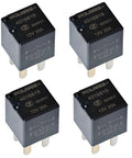 Set Of 4 Ultra Micro ISO Automotive Relays 12V DC 20A 4 Pin Tiny Yet Mighty Relay For Automotive Power Windows And Lighting General Purpose OEM 4016819 Compatible shown from the top view.