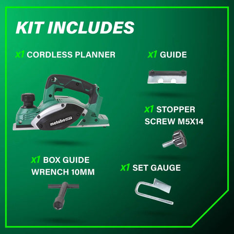 Kit contents for 18V MultiVolt Cordless Hand Planer With Three And A Quarter Inch Cutting Width Tool Only No Battery
