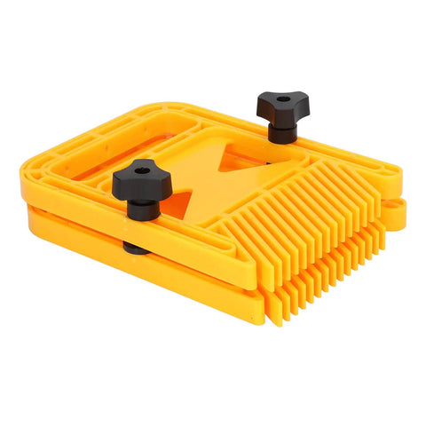 Shop Tough Woodworking Featherboard Kickback Slayer For Table And Band Saws Lock Down Workpieces Secure Hand Protection Tight Grip Yellow Heavy Duty Plastic Duo Pack close-up view showing black knobs and rubber grip pads.