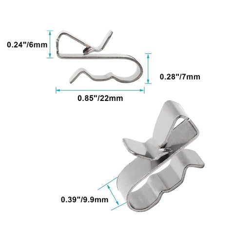 Heavy Duty Solar Panel Cable Clips Bulk 60 Pack Top Shelf Stainless Steel Wire Mounts showcased with dimensions of 0.24" and 0.28".