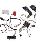 12V Ride On Car DIY Conversion Kit with remote control layout, circuit board, wiring harnesses, gearboxes, and switches.
