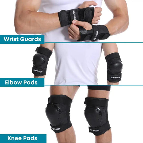 Knee Pads Elbow Pads And Wrist Guards Set For Skateboarding Roller Derby BMX And Inline Skating Large Size Durable Hard Shell