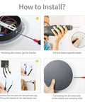 Installation steps for Modern Black Touch Sensor LED Wall Sconce, including screwing and wiring instructions.