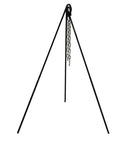 Rugged Heavy Duty Steel Camping Tripod for open fire cooking, 43.3 inch tall, with stable 3-leg stand and chain for Dutch ovens.