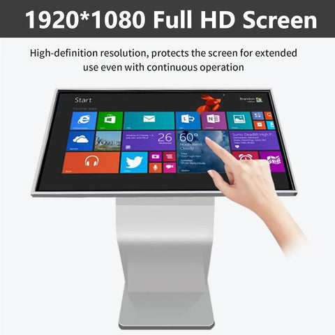 Workhorse 22 Inch Floor Standing Interactive Kiosk Featuring A Sweet Smooth Capacitive Touchscreen And Weatherproof High Def Ips Display in use, showcasing a 1920*1080 full HD touchscreen.