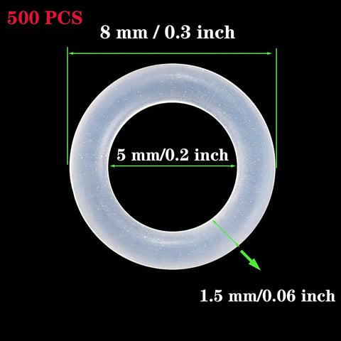 Clear silicone O-ring damper washer for Cherry MX switches; outer 8 mm, inner 5 mm, thickness 1.5 mm; pack of 500