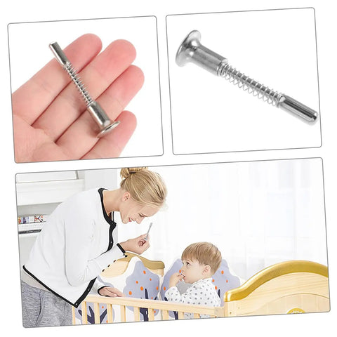 Dope Spring Loaded Crib Latch Replacement Kit With Plunger Pins displayed with mother and child by crib