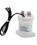 Heavy Duty High Voltage Dc Contactor 100 Amps For Ev Charging Piles Built Tough With Flame Retardant Shell Din Rail Or Screw Mounts. White plastic unit with wire connections.