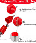 20 Pack Automatic Poultry Water Dispenser With Slick Stainless Steel Nipple Drinkers showing red ABS plastic nipples and stainless steel tips.