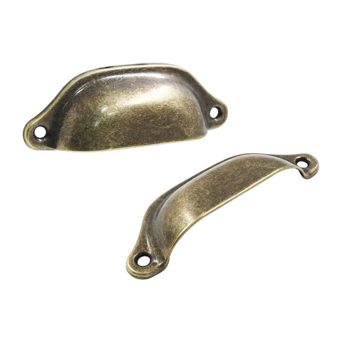 Game Changer Antique Bronze Cup Drawer Pulls 20 Piece Set Heavy Duty Cabinet Handles With 84 Millimeter Hole Spacing For Quick Weekend Kitchen Refresh Upgrade, two angled handles.