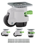 Rock Solid Built Tough Leveling Caster Wheels Set Of 4 Featuring 2200 Lbs Load Capacity Premium Nylon Rollers And Reinforced Steel Base, adjustable caster close-up detail.