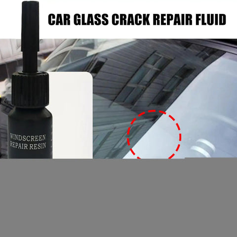 DIY Windshield Repair Kit for Auto Glass Crack Repair with Pro Resin shown with repair fluid and cracked windshield