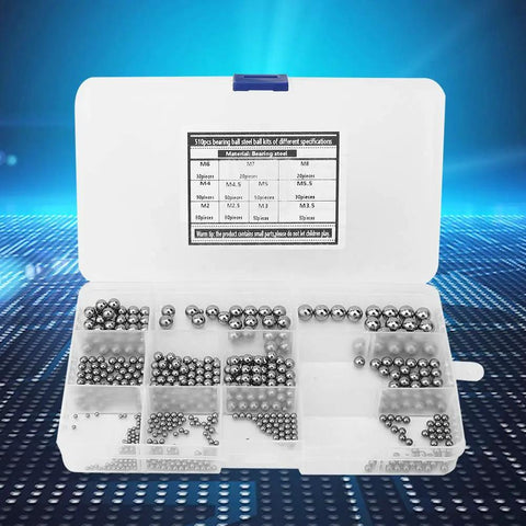 510 Pieces M2 M8 Steel Bearing Ball Classification Kit Built Tough For Heavy Duty Industrial Use With Hardened Balls High Hardness And Load Capacity For Precise Long Lasting Performance. Open case with assorted steel bearing balls, M2-M8 sizes
