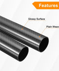 Carbon Fiber Tubes 500mm Long 18mm Outer Diameter 16mm Inner Diameter 3K Hollow Wrapped Round Tubing Plain Weave Glossy Finish