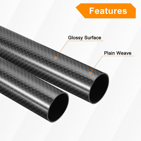 Carbon Fiber Tubes 500mm Long 18mm Outer Diameter 16mm Inner Diameter 3K Hollow Wrapped Round Tubing Plain Weave Glossy Finish