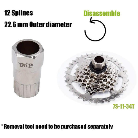 Seven Speed E Bike Freewheel With 34 Tooth Sprocket And 11 28 And 11 34 Tooth Options For Motorized And Standard Threaded Hubs Easy Remove Tool Included Boost Serious Climb Power For City Cruising And Trail Rides showing freewheel and tool