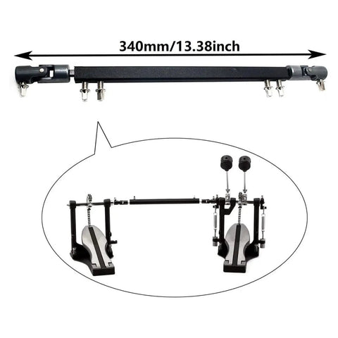 Heavy Duty Double Kick Drum Pedal Drive Shaft Steel Bass Drum Linkage Connector for Gig Ready Drum Kits, 340mm length, matte black.