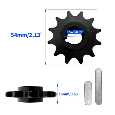 Dimensions of Beefed-Up 12 Tooth 420 Chain Sprocket Kit With Five Eighths Inch Bore And Sixteenth Inch Keyway for CVT Mini Bike Go Kart