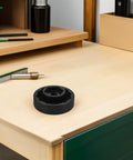 Precision Machined Axle Nut Socket Set for front and rear wheel hubs shown on a workbench.