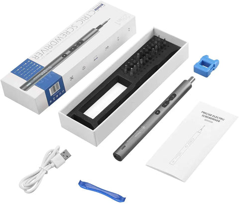 28 In 1 Cordless Electric Screwdriver Kit With 24 Bits Mini Pro Grade Power Precision Tool displayed with box and accessories