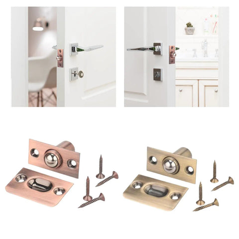 Premium Ball Door Catches Spring Loaded Latches For Closet And Cabinet Keep Doors Shut Super Secure Invisible Brass Finish. Installation view.