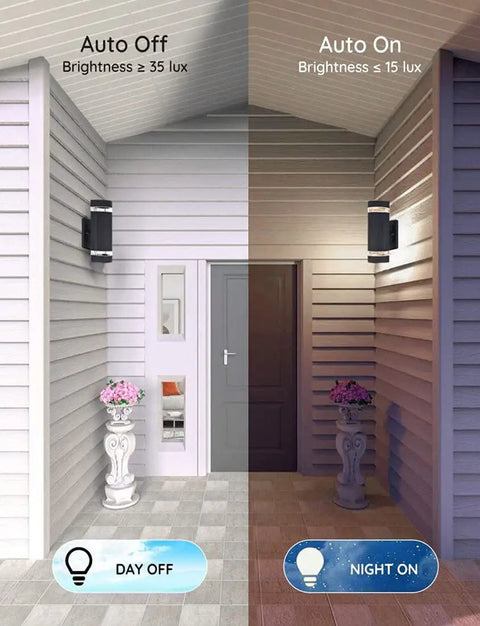 Dusk To Dawn Outdoor Porch Light With Sensor, Aluminum Waterproof Wall Sconce, Up And Down Exterior Lamp, 6000K Cool White LED