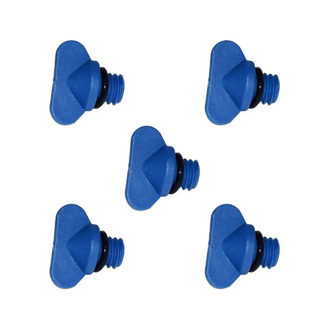 Engine Block Drain Plug Kit For Boats Replaces OEM 18 4226 And 22 806608A02 Pack Of 5 with durable blue plugs and O-rings.