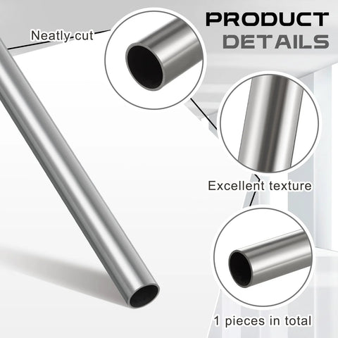 Side view of 1-1/2 in OD stainless steel tubing, 0.06 in wall, 2 ft long, 304 stainless hollow tube
