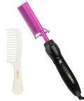Homfu Electric Hot Comb For Natural Hair, Violet Heat Pressing Straightener Brush with comb, black and violet design.