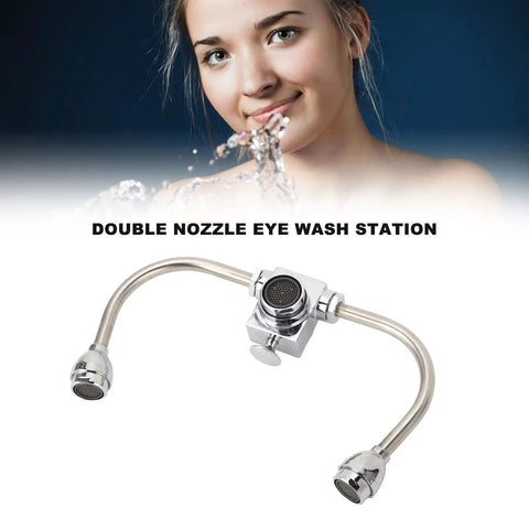 Double Nozzle Eyewash Station Faucet Mounted for Lab Factory and Office Sinks, 304 Stainless Steel Emergency Eye Wash with 360 Degree Heads