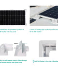 Easy Install No Drill RV Solar Panel Roof Mount Kit with 7 Piece White Brackets and installation steps displayed