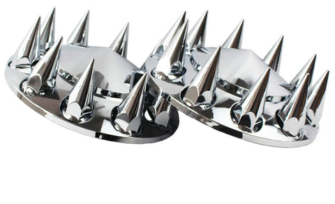 Chrome ABS Axle Cover Kit for 10 Hole Wheels 11 1/4 Inch Bolt Circle Universal Fit with removable spiked center caps.