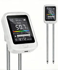 All In One Soil Moisture And pH Meter Set For Home Gardens Portable Plant Health Tester display showing temperature and humidity