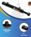 2x18 hydraulic cylinder, black, 2-in bore, 18-in stroke, welded tang, double-acting, SAE #6 ports.