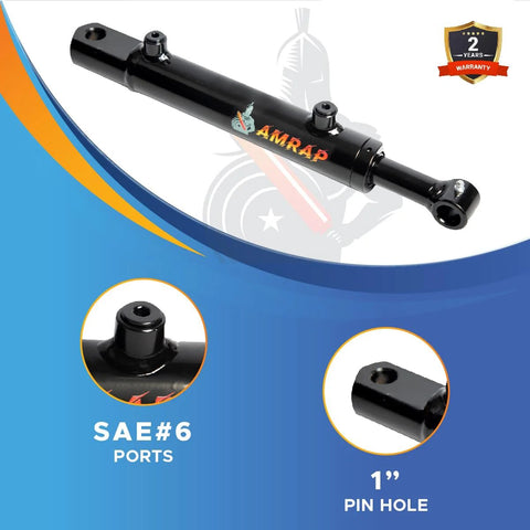 2x18 hydraulic cylinder, black, 2-in bore, 18-in stroke, welded tang, double-acting, SAE #6 ports.