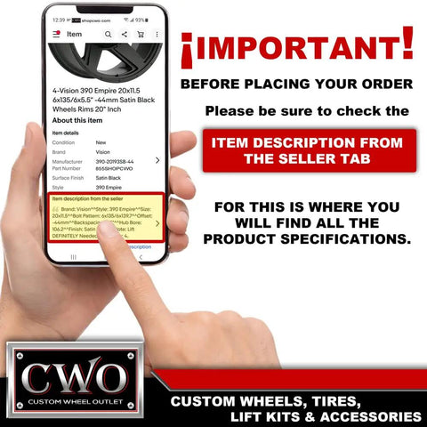 Important reminder to check item description before ordering wheels at Custom Wheel Outlet