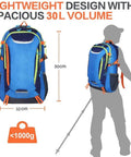 55L Waterproof Lightweight Hiking Camping Travel Backpack For Men And Women Durable Nylon Daypack shown on silhouette