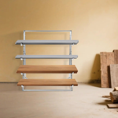 Dang Tough Heavy Duty Adjustable Cantilever Storage Rack Holds 440 Pounds, freestanding with metal frame and wooden shelves.