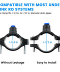 One Pack Drain Saddle Valve With One Quarter Inch Quick Connect For Plastic Water Filter Valve Clamp And Reverse Osmosis Systems shown in two sizes for under sink RO systems