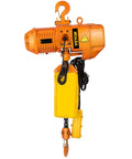 Heavy Duty 1 Ton Chain Hoist, Single Phase Electric Motor with Yellow Pendant Control for heavy lifting tasks.