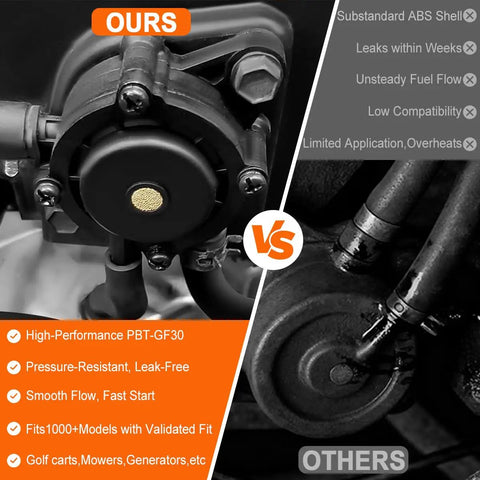 Comparison of Pro Grade Fuel Pump Kit With Strainers And Oil Hose For 17HP To 25HP Lawn Mower Engines And Golf Carts and substandard pump