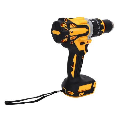 Heavy Duty Brushless Cordless Drill Packing Hella Strong 100Nm Max Torque And Blasting 2000Rpm Speed for wood drilling, black and yellow design.
