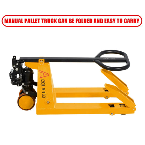 Mini Game Changer Pallet Jack With No Sweat Foldable Handle And Forks, 2200 Lb Manual Hand Truck Built For Tight Squeeze And Smooth Floor Glide, Quick Step Lever Lift Operation